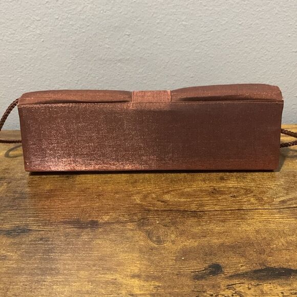 Metallic Bronze Fabric Evening Bag With Strap And Rhinestone Buckle On The Front - Picture 2 of 4